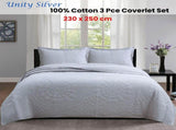 100% Cotton Lightly Quilted Coverlet Set Unity Silver Queen V442-STT-COVERLET-UNITY-SILVER-QS
