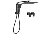 WELS Matt Black Square 10" Shower Head 3 Modes Handheld Gooseneck Arm Twin Taps Set V1233-A702BHS002M4CBKSS110BCPF0272BK