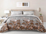 Brown Verdant Quilted Ensemble with Flower Motifs bedspread and Pillowcases V745-MAC090454Q13U