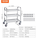 VEVOR Stainless Steel Cart, 3 Layers Lab Utility Cart 181 kg Weight Capacity, Medical Cart with V952-SYSSTCFB20134R3PNV0