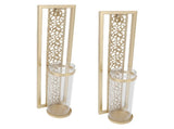 2pcs Wall Candle Holder Vintage Hollowed Candle Holder Metal Wall Art with Glass Cover for Home V1294-YM0901-3115250079011