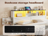 Artiss Double Bed Frame with Storage Drawers White Platform Bedframe with Bookcase Headboard WBED-F-LUMEX-D-WH-ABC