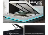 Artiss Bed Frame Double Size LED Gas Lift White LUMI BFRAME-E-LUMI-D-WH-ABC