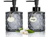 2 Piece Soap Glass, 330ml Soap Black with Pump, Refillable Pump Soap V1366-AZ2-W-18223