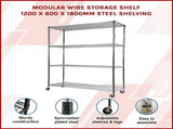 Modular Wire Storage 120x60cm Steel Shelving Chrome With Wheels For Garage Warehouse Or Kitchen V63-841341