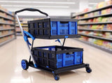 Artiss Shopping Trolley with Wheels 2 Layer w/2 Crates Foldable Trolley Blue SHOPC-JY-2B-BKBL