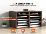 Wood Literature Organizer Adjustable File Sorter 12 Compartments Brown V952-MZWJZLFPJBH12X5B4V0