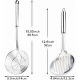 2Pcs Multi Kitchen Utensil Stainless Steel Cooking Skimmer Slotted Fish Turner Spatula Spoon V1192-AZ-W-17419