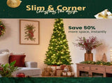 Jingle Jollys 2.4m Pre-Lit Christmas Tree Slim Pencil Xmas Tree Corner Tree XM-TR-SLIM-8FT-CORNER-LED