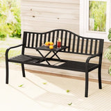 Gardeon Outdoor Garden Bench Seat Loveseat Steel Foldable Table Patio Furniture Black GB-STEEL-TABLE-BK