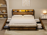 Levede King Bed Frame Industrial Storage LED Charing BF1063-K