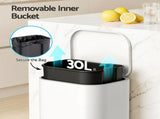 Cefito 30L Pedal Rubbish Bin Kitchen Trash Garbage Waste Can Soft Close White RB-30L-1C-WH