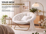 Artiss Cozy Saucer Chair Soft Faux Fur Folding Accent Chair for Bedroom White XFBS-AR-SAU-WH