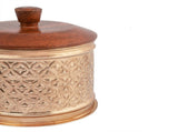 Handcrafted Round Metal Pressed Box W Mango Wood Lid 14cm V637-59087BOX