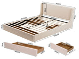 Artiss Queen Upholstered Bed Frame with 3 Storage Drawers Wingback Headboard Heavy Duty Metal BFRAME-G-SEAN-Q-BG-ABCD