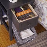 Grey Bedside Table with Wicker Basket V264-TAB-713C-LGR-1PC-1