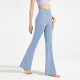 Size M Women's High Waisted Flare Yoga Pants with Side Pockets - Sky Blue Crossover Waistband V888-ELOSUNG57383-2