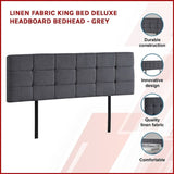 Linen Fabric King Bed Deluxe Headboard Bedhead - Grey V63-821443