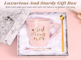 Best Mom Ever Coffee Mug Gift Set with Lid, Spoon & Coaster, 14oz Pink Marble Ceramic Cup for V1107-CS-DLSMKBF