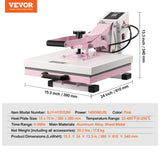 VEVOR Heat Press Machine 15x15 in Slide Out Heat Transfer Machine T-Shirts Pink V952-AYPBSTHJP15152NXKV3