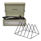 Crosley Voyager Bluetooth Portable Turntable - Sage Gadhouse Vinyl Rack Bundle - Black V398-CR8017BVR-SA4