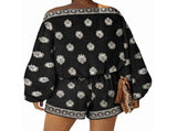 Women's Off Shoulder Floral Print Playsuit Strapless Short Jumpsuit Romper White M V1366-AZ2-W-14579