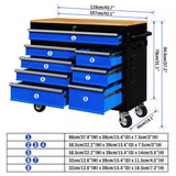HORUSDY 42 inch 8 Drawer Tool Cabinet 1000 lbs Wood Top Power Strip Casters Blue V465-86514