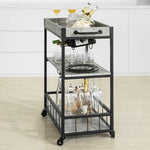 Industrial Vintage Style Wood Metal 3 Tiers Kitchen Serving Trolley with Wine Rack V178-64706