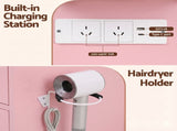 Artiss Dressing Table Charging Station LED Vanity Desk Set Stool Glass Top Make up Mirror Storage FURNI-L-DRESS08-PK-ABC