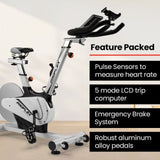 PROFLEX Heavy Duty Stationary Exercise Spin Bike, 13kg Flywheel, Pulse Sensors, LCD Display for Gym V219-FTNSBKPF95WA