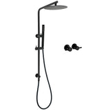 Matt Black Round 10" Rain Shower Head Brass Handheld Slide Rail Riser Arm Twin Taps Set V1233-C4902B22PHT006CBKSR110BCPF0282ABK