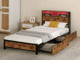 Levede Single Bed Frame Industrial Storage LED Charing BF1063-S