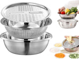 Stainless Steel Basin with Grater 3 in 1 Vegetable Cutter for Kitchen, Vegetable Slicer Grater V1192-AZ-W-16935