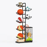 CARLA HOME 7 Tier Ball Storage Rack - Sports Organiser - Black - Basketball Storage Rack V178-36218