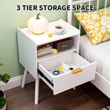 White Nightstand Modern Solid Wooden Open Shelf Bedside Table with One Storage Drawer and Solid Legs V985-WHITENIGHTSTAND