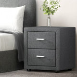 Artiss Bedside Table 2 Drawers Fabric - CADEN Grey BFRAME-E-BSIDE-GY