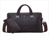 Brown Men's Luxury Crocodile Embossed PU Leather Briefcase With FREE Crocodile V888-ELOSUNG42051