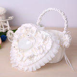 7 * 7 inches White Heart Ring Bearer Pillow and Satin Flower Girl Basket Wedding Decoration Supplies V1294-YM0901-H23265