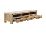 TV Cabinet with 3 Storage Drawers with Shelf Solid Acacia Wooden Frame Entertainment Unit in Oak V43-TVC-NOW-OAK
