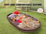 Sandbox with Cover, 72 x 41.5 x 9.1 in Oval Sand Box, HDPE Sand Pit with 4 Corner Seating and Bottom V952-SXSLTYXJCK00EEGPJV0