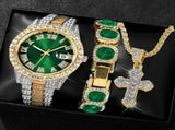 Men'S Watch Set Luxury Men'S Watch Artificial Gemstone Bracelet Cross Necklace - Red - Size 1 V1106-DSZ-XXX-NNN-RED-1