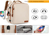 Beige Large Capacity Backpack with USB Charging Port and Waterproof Fabric for Travel Work and Daily V888-ELOSUNG43814