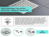 15x15cm Square Shower Drain with Grid Pattern Grate 304 SS, CUPC Certified with Hair Strainer V63-955591