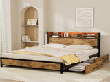 Levede King Bed Frame Industrial Storage LED Charing BF1063-K