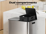 Cefito Pedal Bins Rubbish Bin Dual Compartment Waste Recycle Dustbins 60L Silver RB-60L-2C-SI