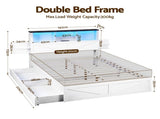 Artiss Double Bed Frame with Storage Drawers White Platform Bedframe with Bookcase Headboard WBED-F-LUMEX-D-WH-ABC