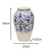 Glazed Blue Stoneware Look Vase 25cm V637-88753VSE