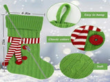 3PCS Knitted Christmas Stocking with Scarf Red Green White Hanging Stockings Classic Xmas Hanging V1366-AZ2-W-13360