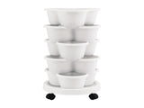 Green Fingers 5 Tier Vertical Planter, Stackable Planters with Wheels, White, Bed, GARDEN-5T-WH