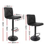 Artiss 2x Bar Stools Kitchen Dining Chairs Gas Lift Stool Leather Black BA-TW-1536-BKX2